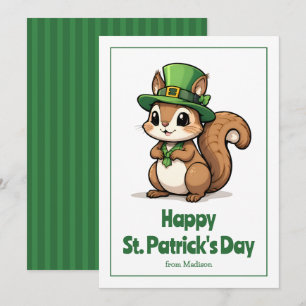 Cartes Pour Fêtes Annuelles Jolie écureuil de la Saint-Patrick avec chapeau ve