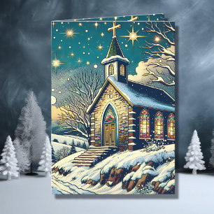 Cartes Pour Fêtes Annuelles Jolie église en hiver Noël personnalisé