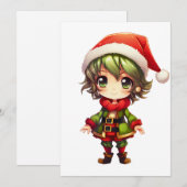 Cartes Pour Fêtes Annuelles Jolie elfe d'anime (Devant / Derrière)