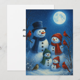 Cartes Pour Fêtes Annuelles Jolie famille de bonhomme de neige dans une nuit e