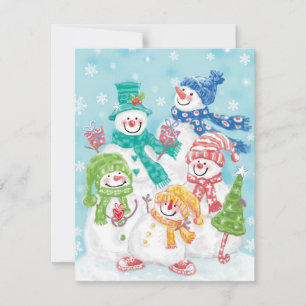 Cartes Pour Fêtes Annuelles Jolie famille de bonhomme de neige de Noël dans la