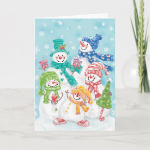 Cartes Pour Fêtes Annuelles Jolie famille des neigeurs de Noël dans la neige
