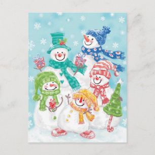 Cartes Pour Fêtes Annuelles Jolie famille des neigeurs de Noël dans la neige
