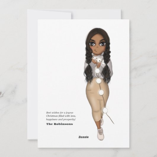 Cartes Pour Fêtes Annuelles Jolie femme afro-américaine aux lumières de Noël (Dos)