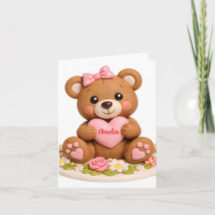 Cartes Pour Fêtes Annuelles Jolie Figurine d'Ours en Peluche avec Cœur de Nom