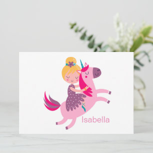 Cartes Pour Fêtes Annuelles Jolie fille aux cheveux jaunes chevauchant une lic