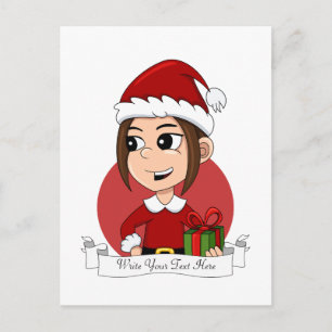 Cartes Pour Fêtes Annuelles Jolie fille de Noël aux cheveux bruns