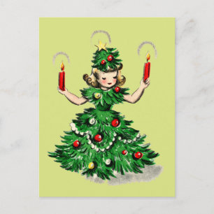 Cartes Pour Fêtes Annuelles Jolie fille en sapin de Noël rétro vintage
