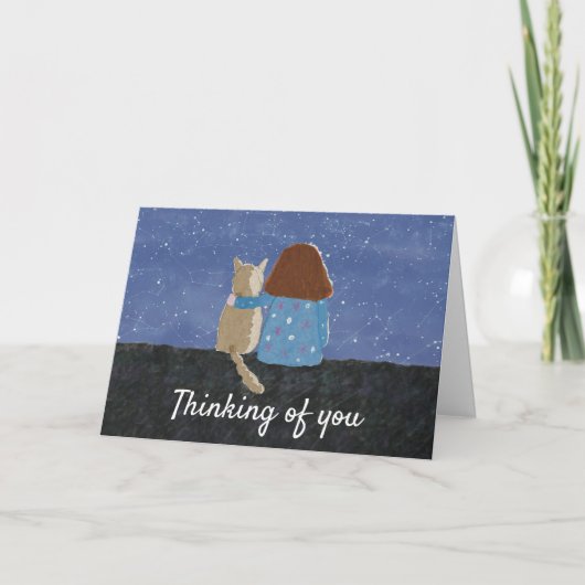 Cartes Pour Fêtes Annuelles Jolie Fille Et Chat Penser De Vous (Devant)