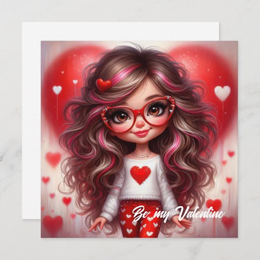 Cartes Pour Fêtes Annuelles Jolie fille impertinente de la Saint-Valentin avec (Devant / Derrière)