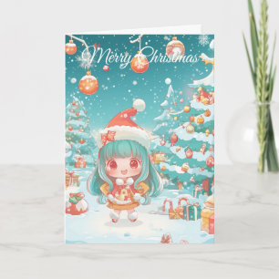 Cartes Pour Fêtes Annuelles Jolie Fille Kawaii à Noël