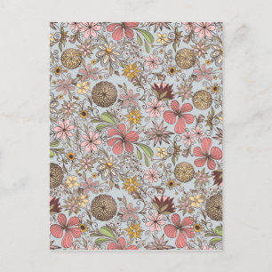 Cartes Pour Fêtes Annuelles Jolie fille Vieux Rose Rose Floral Doodles Design