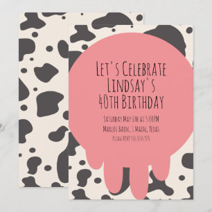 Cartes Pour Fêtes Annuelles Jolie Imprimé Vache Adulte Fête 40e Anniversaire