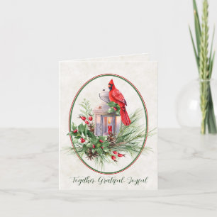 Cartes Pour Fêtes Annuelles Jolie lanterne avec houx et Noël cardinal