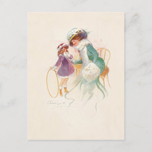 Cartes Pour Fêtes Annuelles Jolie mère victorienne à Ermine avec fille