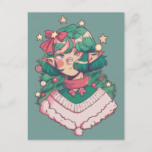 Cartes Pour Fêtes Annuelles Jolie Noël Vacances Elf Anime Girl