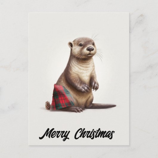 Cartes Pour Fêtes Annuelles Jolie Otter de Noël adorable en Plaid (Devant)