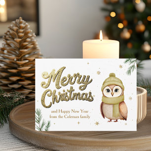 Cartes Pour Fêtes Annuelles Jolie Parties scintillant or Joyeux Chouette de No