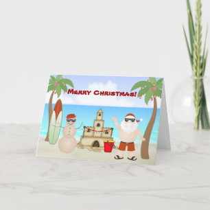 Cartes Pour Fêtes Annuelles Jolie Père Noël au Beach Paradise Joyeux Noël