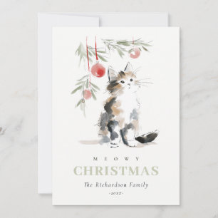 Cartes Pour Fêtes Annuelles Jolie Photo Aquarelle Chat Arbre de Noël Meowy