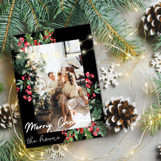 Cartes Pour Fêtes Annuelles Jolie photo de famille personnalisée & nom noël