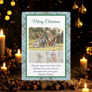 Cartes Pour Fêtes Annuelles Jolie Photo de Noël à carreaux bleus