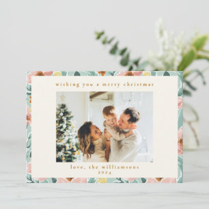Cartes Pour Fêtes Annuelles Jolie photo de Noël florale rose pastel et sauge m