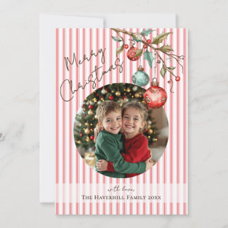 Cartes Pour Fêtes Annuelles Jolie photo rose rayures Aquarelle Joyeux Noël