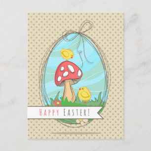 Cartes Pour Fêtes Annuelles Jolie poussette de Pâques aux champignons Joyeux P