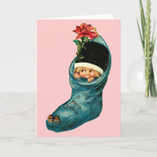 Cartes Pour Fêtes Annuelles Jolie réserve de Noël, Petit enfant, Bleu rose