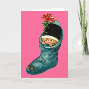 Cartes Pour Fêtes Annuelles Jolie réserve de Noël, Petit enfant, Bleu rose