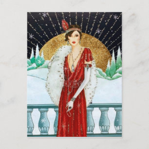 Cartes Pour Fêtes Annuelles Jolie rétro vintage art déco dame de Noël