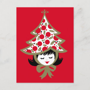 Cartes Pour Fêtes Annuelles Jolie Retro Vintage Fille de Noël avec Casquette d