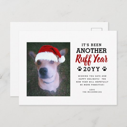 Cartes Pour Fêtes Annuelles Jolie ruff Année Chien de Noël Photo Rouge (Devant / Derrière)