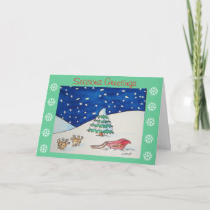 Cartes Pour Fêtes Annuelles Jolie scène de neige de rennes avec traîneau noël