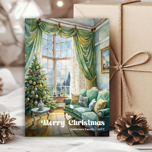 Cartes Pour Fêtes Annuelles Jolie scène de Noël peinte avec une lueur festive