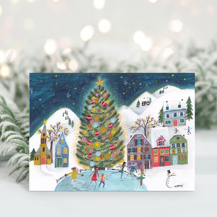 Cartes Pour Fêtes Annuelles Jolie scène de village de maison d'hiver Noël