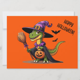 Cartes Pour Fêtes Annuelles Jolie Sorcière de Raptor Halloween/Dinosaure