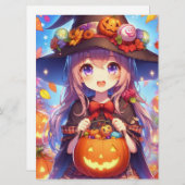 Cartes Pour Fêtes Annuelles Jolie Sorcière d'Halloween Anime (Devant / Derrière)