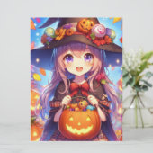 Cartes Pour Fêtes Annuelles Jolie Sorcière d'Halloween Anime (Debout devant)