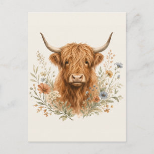 Cartes Pour Fêtes Annuelles Jolie vache des Highlands à l'aquarelle