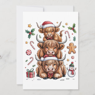 Cartes Pour Fêtes Annuelles Jolie vache des Highlands Noël Xmas Cosy Hiver