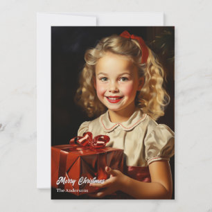 Cartes Pour Fêtes Annuelles Jolie Vintage fille blonde avec cadeau de Noël