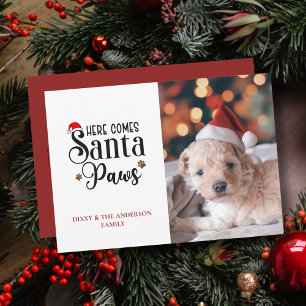 Cartes Pour Fêtes Annuelles Jolie Voici que vient le Père Noël Patte Chien Noë