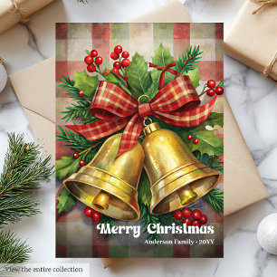 Cartes Pour Fêtes Annuelles Jolies cloches de Noël houx vintage baies