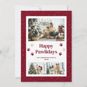 Cartes Pour Fêtes Annuelles Jolies empreintes de patte rouges Photo de neige J