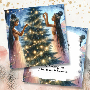 Cartes Pour Fêtes Annuelles Jolies fées décorant l'arbre de Noël