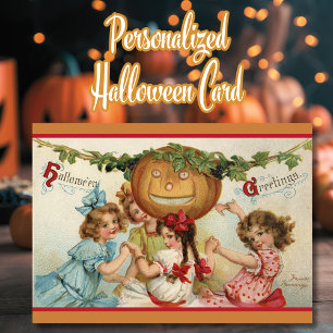 Cartes Pour Fêtes Annuelles Jolies Filles Vintage avec Citrouille Halloween Pe