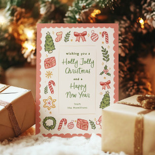 Cartes Pour Fêtes Annuelles Jolies icônes de Noël fantaisistes dessinées à la 