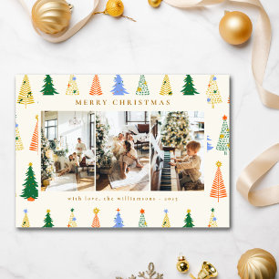 Cartes Pour Fêtes Annuelles Jolis arbres de Noël Rouge Vert Boho Quatre Photo